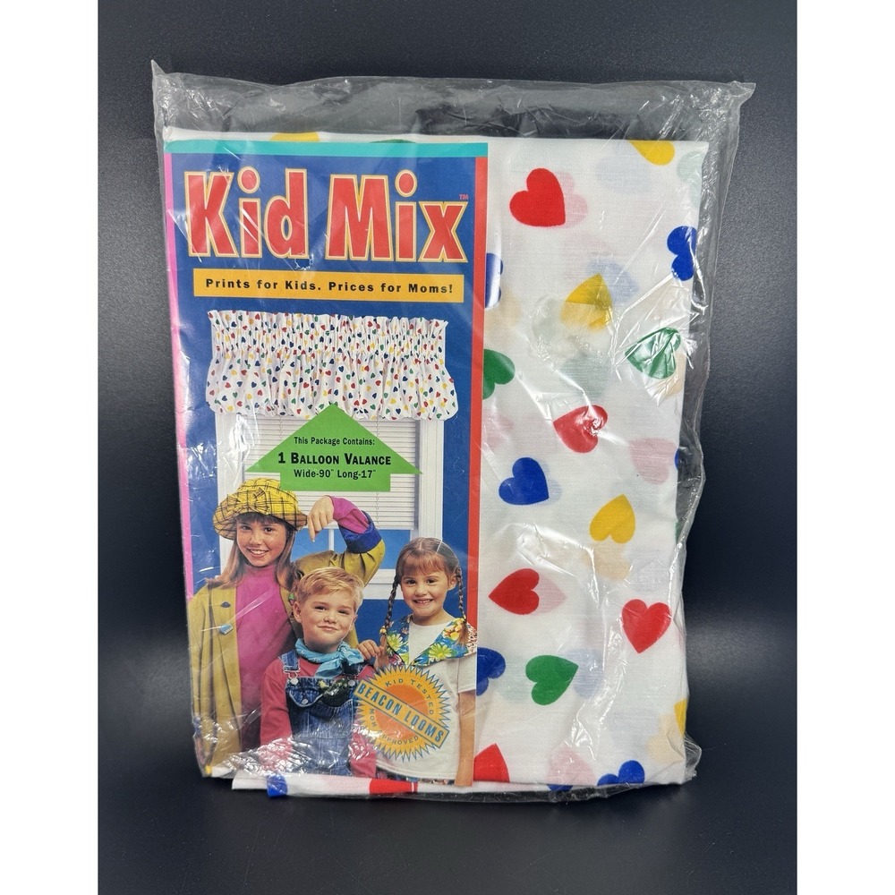 New Vintage 90x17" Kid Mix BalloonType Valance Style #1927 Hearts Design